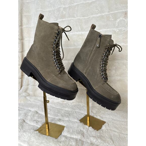 Sam Edelman 8 Lovrin Combat Lug Sole Festival Chunky Lace Up Bootie Suede Olive - Picture 1 of 4